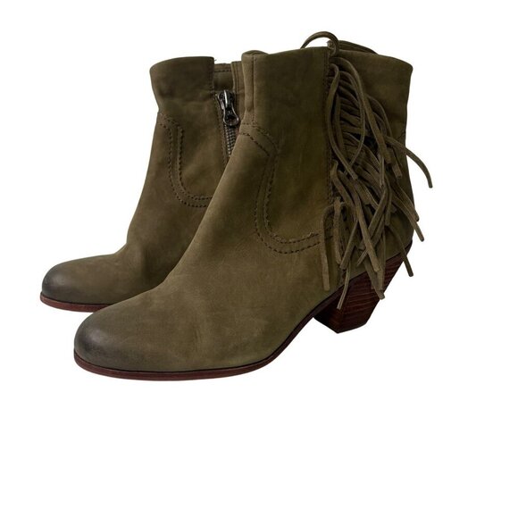 Sam Edelman | Women's "Louie" Olive Green Suede Fringe Ankle Boots Size 9.5 - Picture 1 of 13